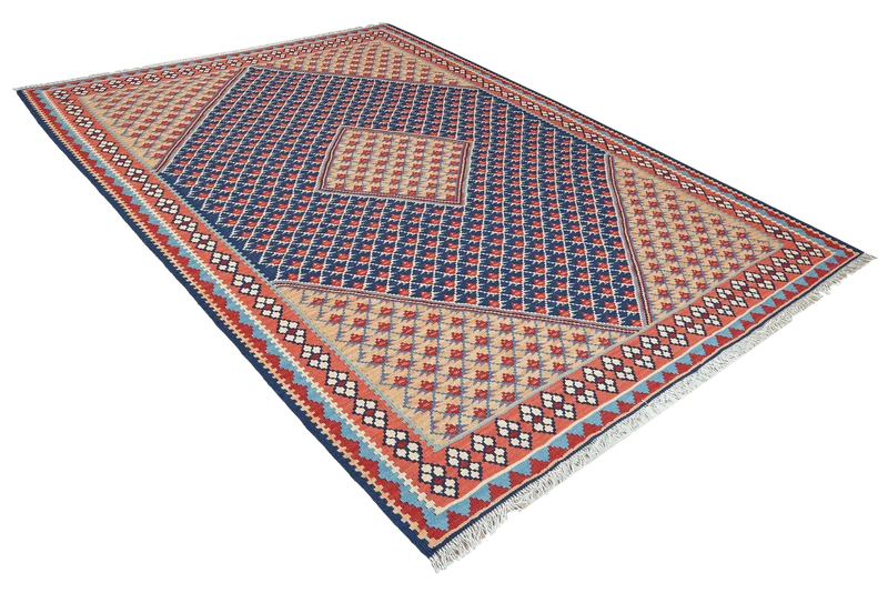 Kelim Senneh · Handgewebt – Blau, 198x151 cm