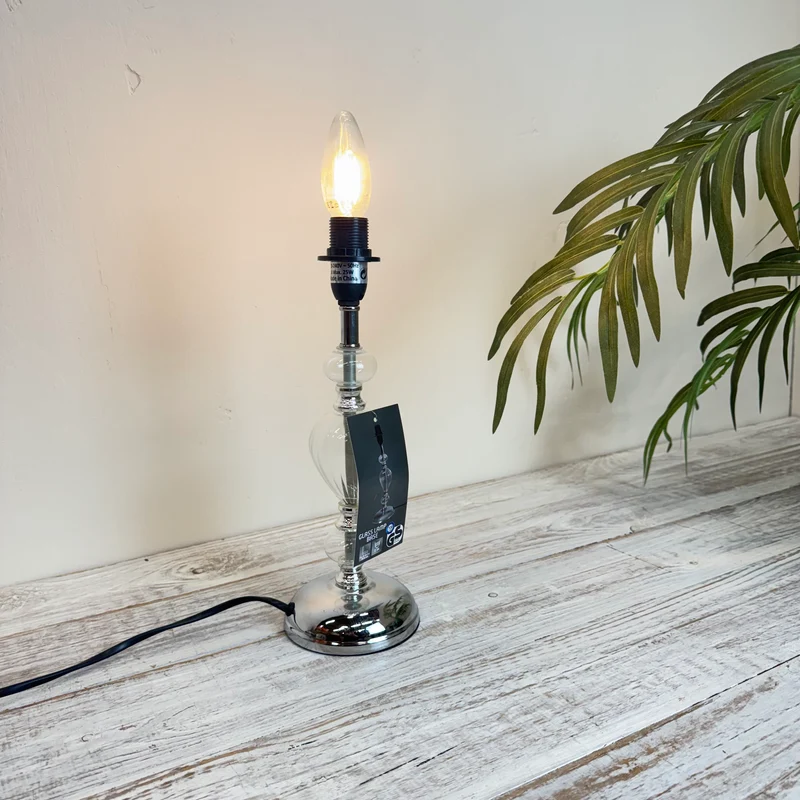 Glasstil Tischleuchte Lampe silbern Tischlampe Vintage Stil