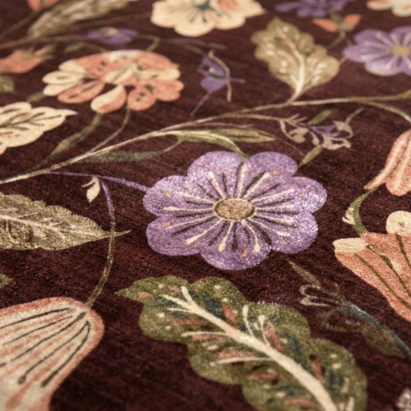 Waschbarer Teppich Rund - Misty Flowers Braun