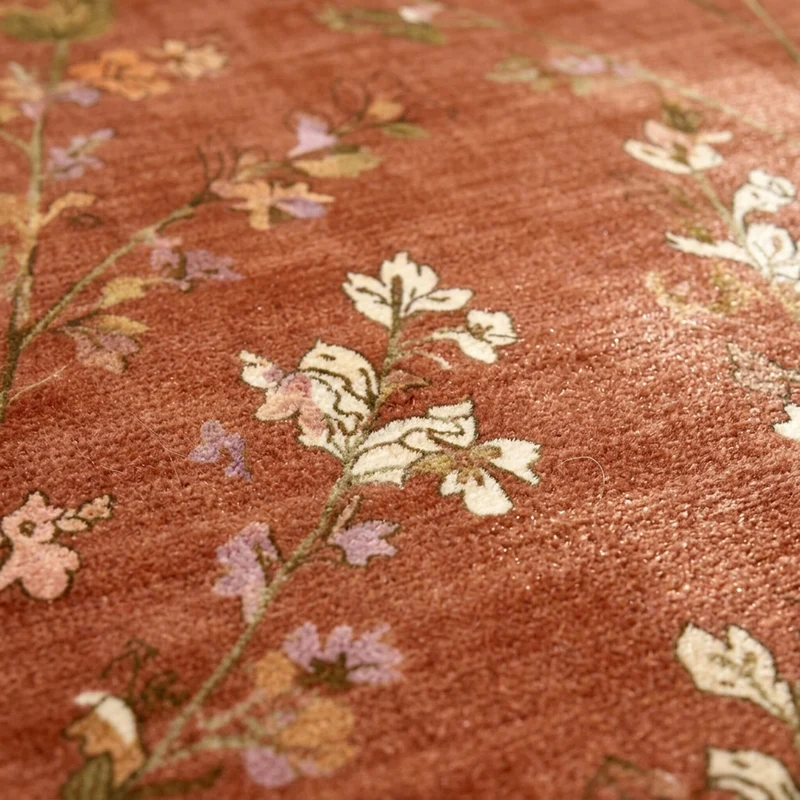 Waschbarer Teppich Rund - Misty Floral Terrakotta