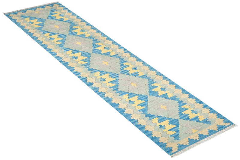 Kelim Gashgai · Handgewebt – Blau, 246x61 cm