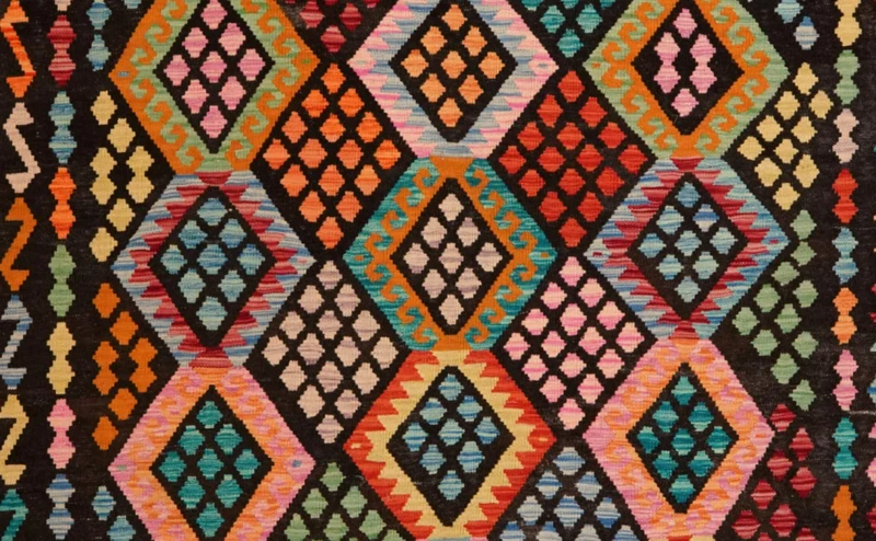 Kelim · Handgewebt – Schwarz, 293x206 cm