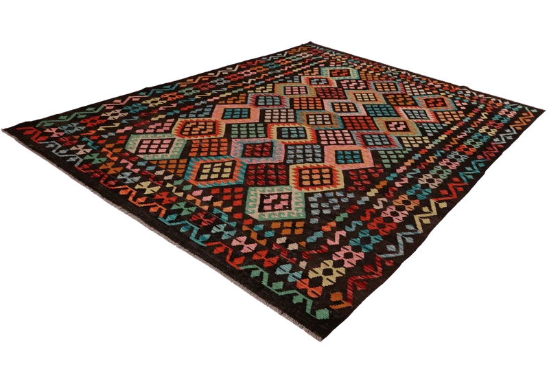 Kelim · Handgewebt – Schwarz, 293x206 cm