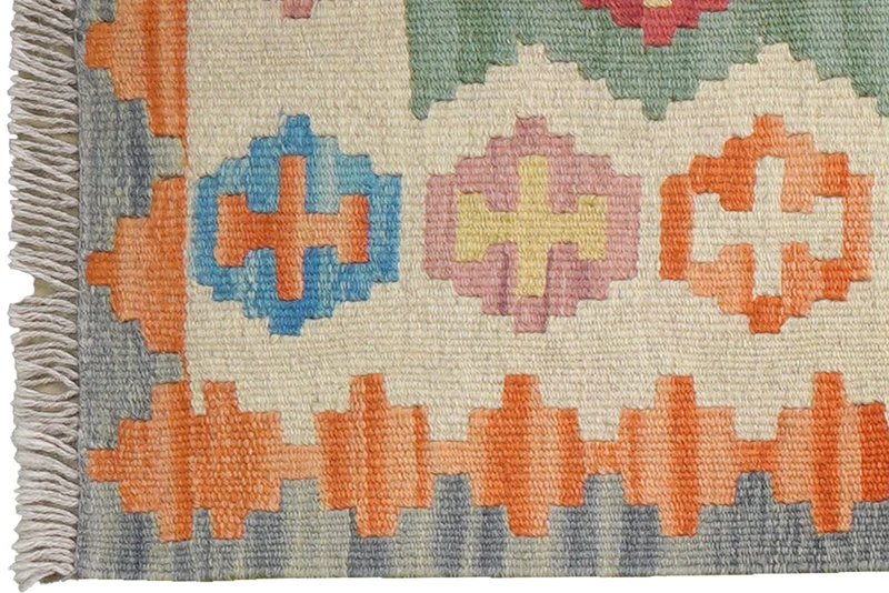 Kelim Gashgai · Handgewebt – Grün, 249x61 cm