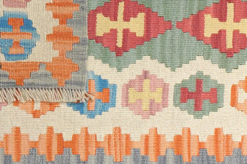 Kelim Gashgai · Handgewebt – Grün, 249x61 cm