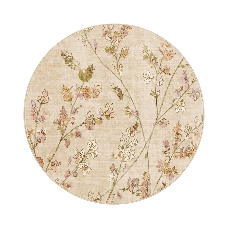 Waschbarer Teppich Rund - Misty Floral Creme