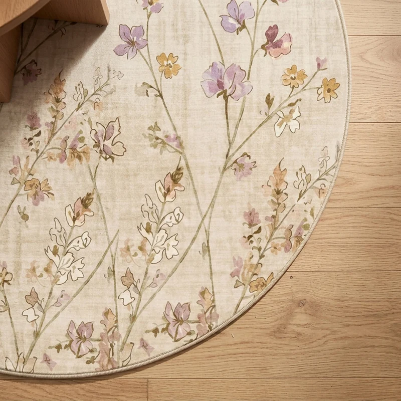 Waschbarer Teppich Rund - Misty Floral Creme