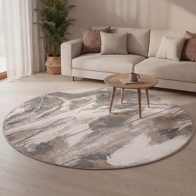 Waschbarer Teppich Rund - Misha Lines Creme Braun