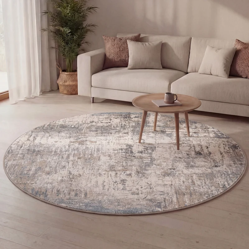 Waschbarer Teppich Rund - Misha Grunge Creme Grau