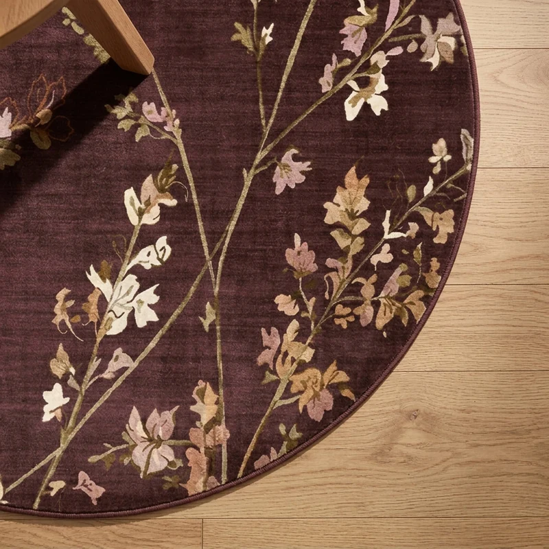 Waschbarer Teppich Rund - Misty Floral Braun