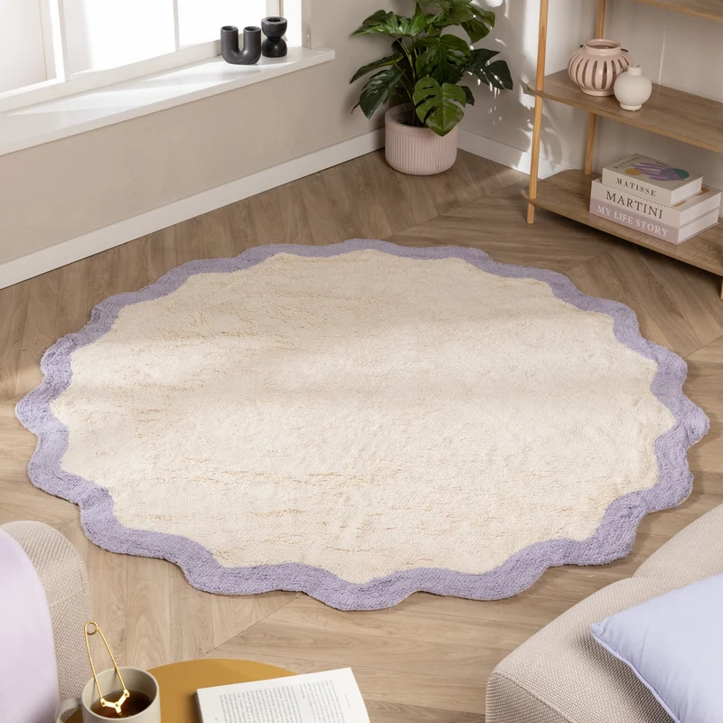 Waschbarer Teppich Rund - Hazy Lila Creme