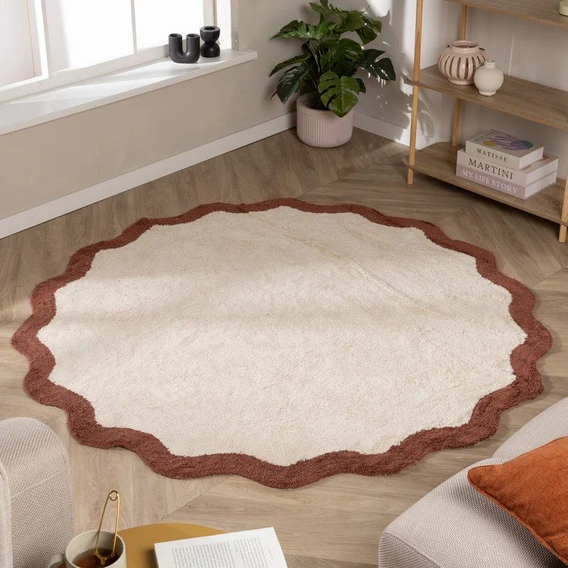 Waschbarer Teppich Rund - Hazy Braun Creme
