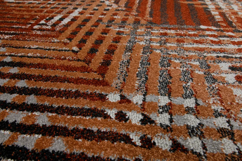 160x230 Teppich Wohnzimmer Rot Fischgrätenmuster