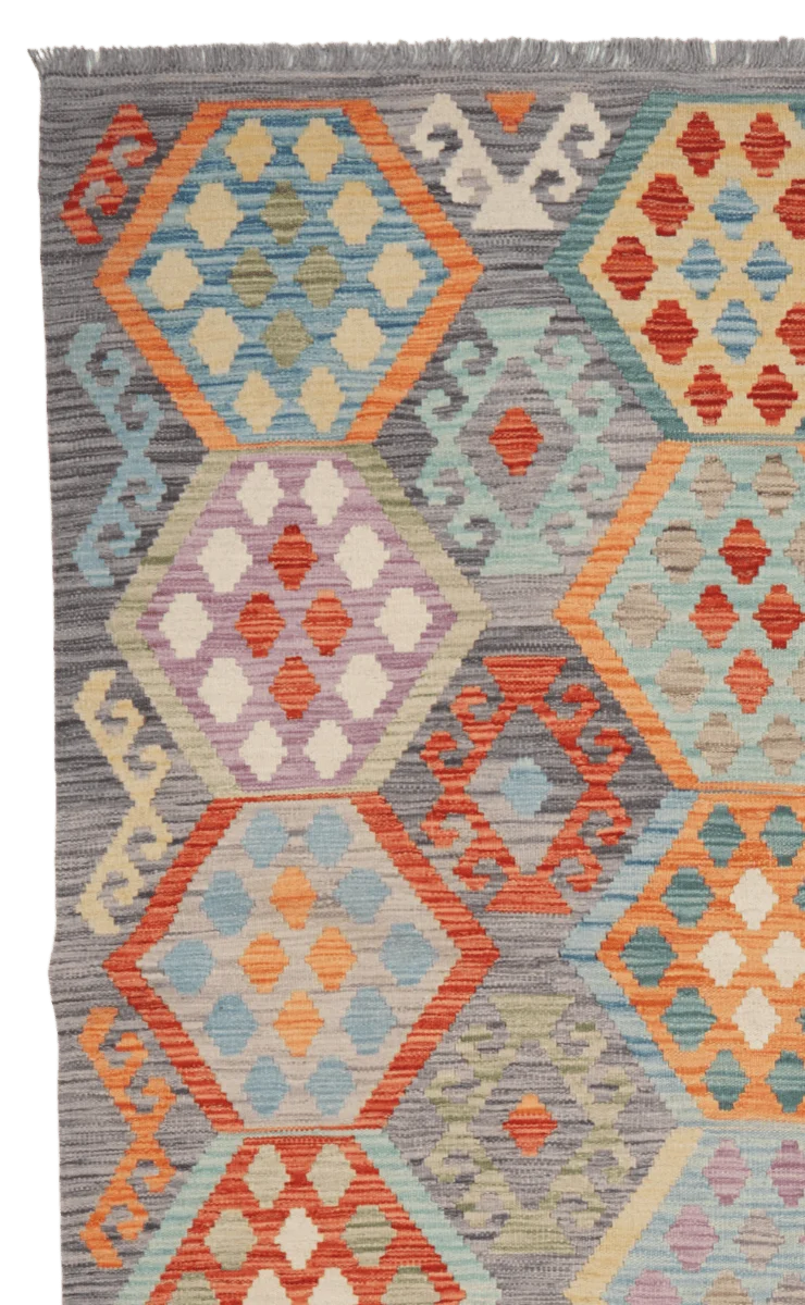Kelim · Handgewebt – Grau, 293x193 cm