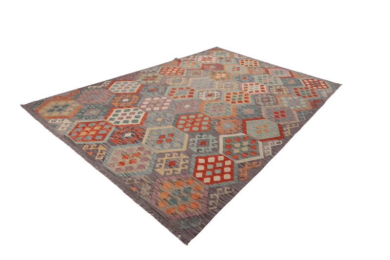 Kelim · Handgewebt – Grau, 293x193 cm