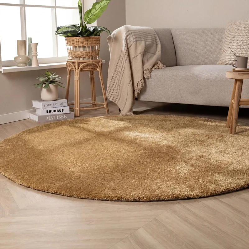 Waschbarer Teppich Rund - Clean Gold