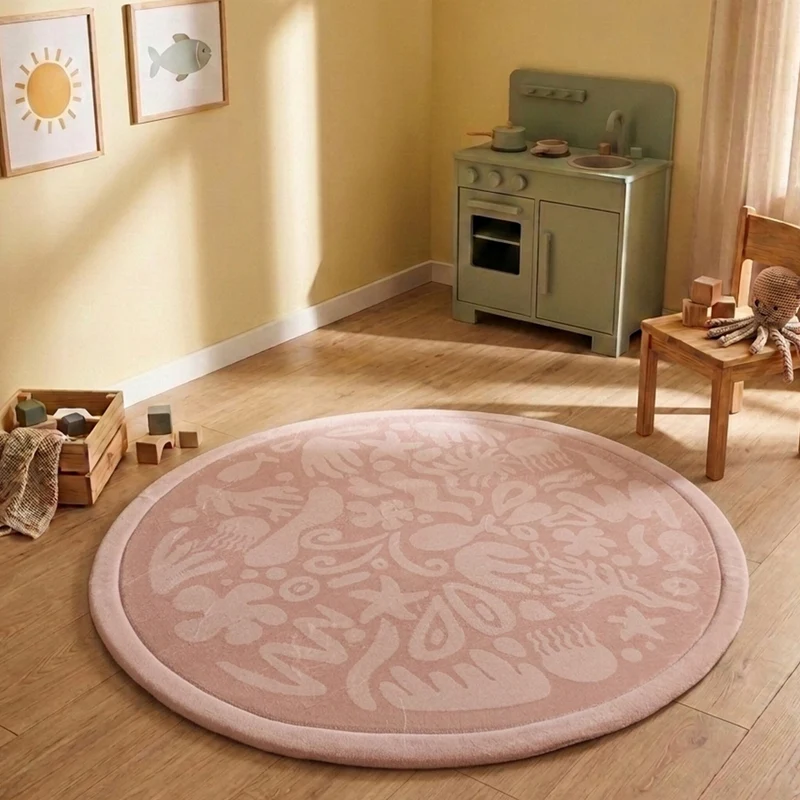 Waschbare Spielmatte Rund - Flo Rosa