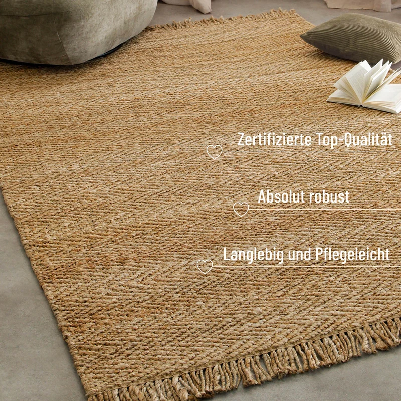 "Dhurry" Jute-Teppich – handgewebt, schwer, strukturiert