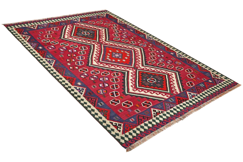 Kelim Gashgai Old · Handgewebt – Rot, 226x165 cm