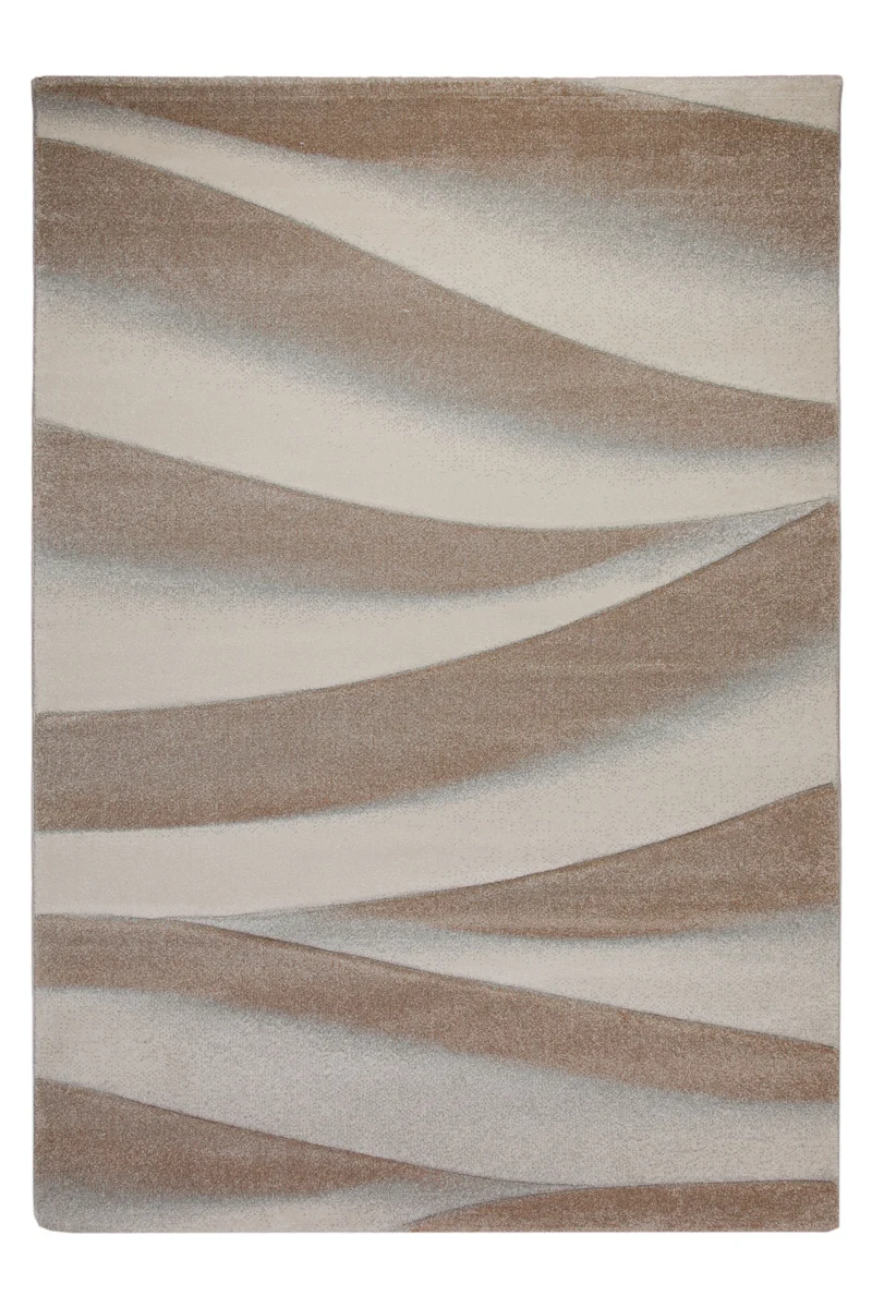 Teppich 160x230 Wohnzimmer Hellbraun Creme Wellenmuster