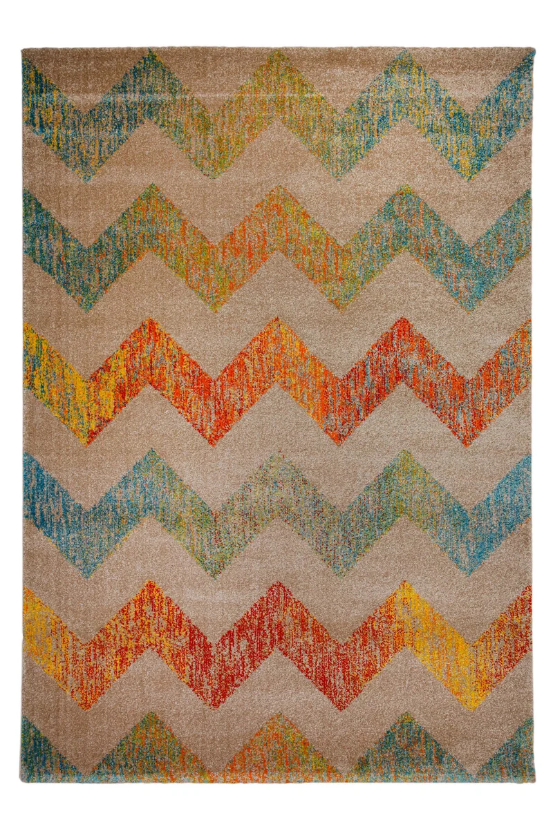 Teppich 160x230 Wohnzimmer Hellbraun Zickzack Muster