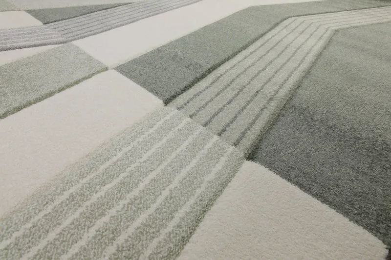 160x230 Teppich Wohnzimmer Grün Creme Muster