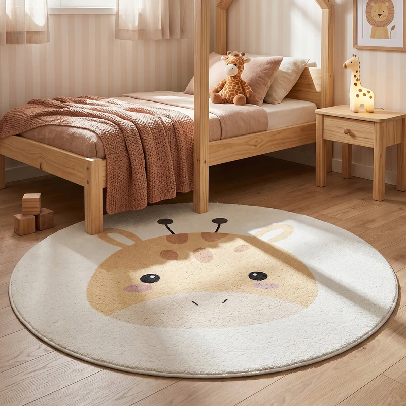 Waschbarer Spielteppich Rund - Sammy Giraffe Gelb