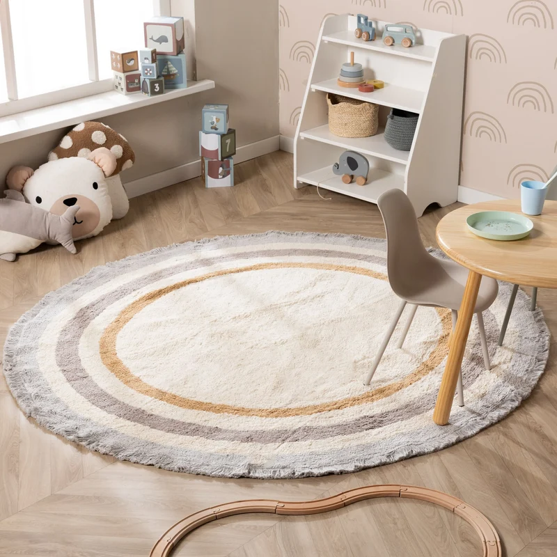 Waschbarer Kinderteppich Rund - Milo Grau