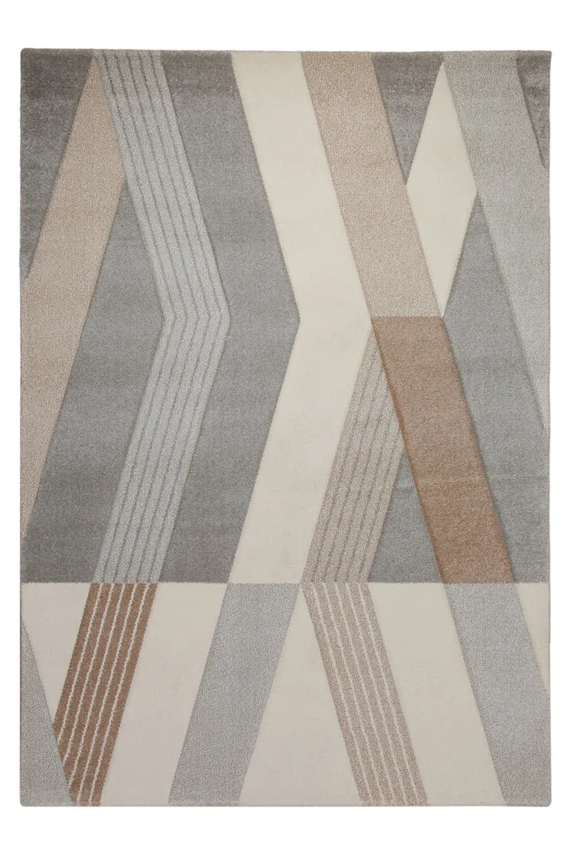 160x230 Teppich Wohnzimmer Creme Grau Muster