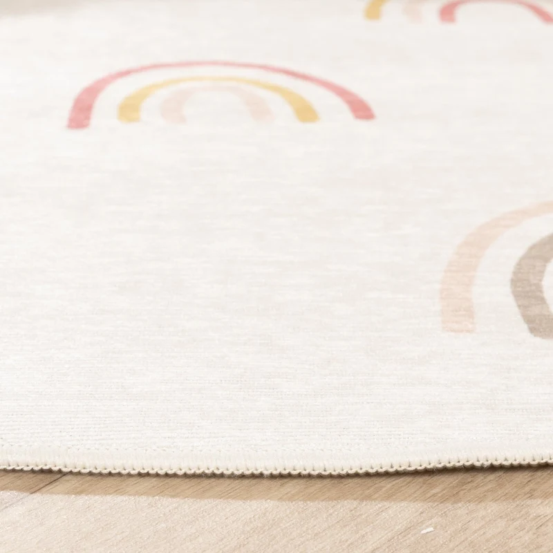 Waschbarer Kinderteppich Rund - Evi Rainbow Bunt