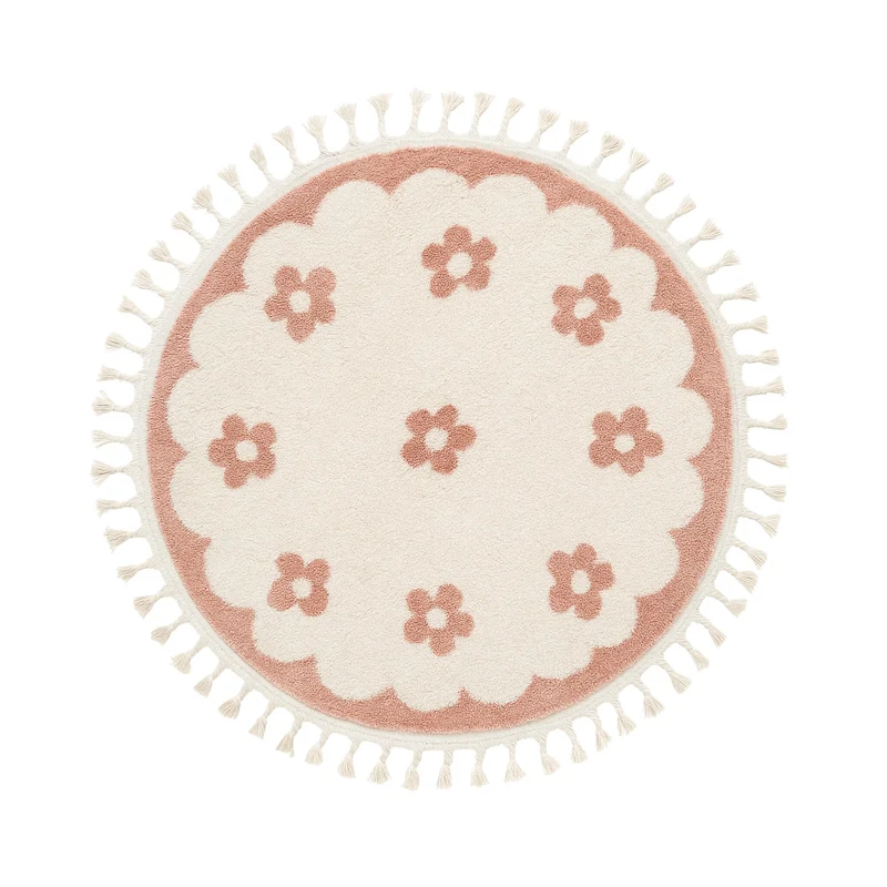 Waschbarer Kinderteppich Rund - Moos Flower Rosa