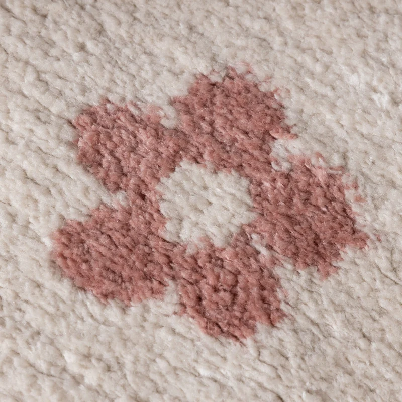 Waschbarer Kinderteppich Rund - Moos Flower Rosa