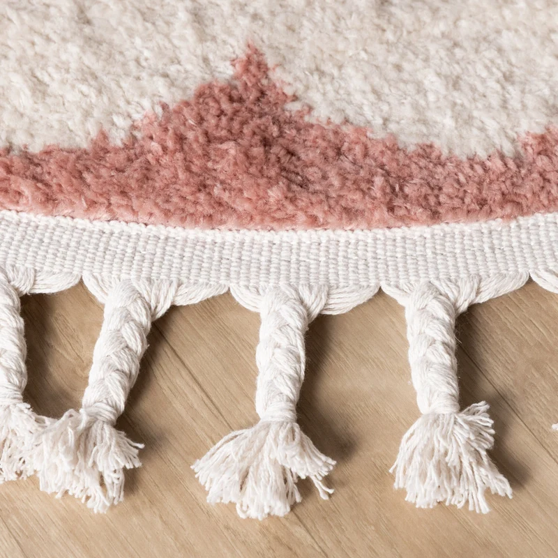 Waschbarer Kinderteppich Rund - Moos Flower Rosa