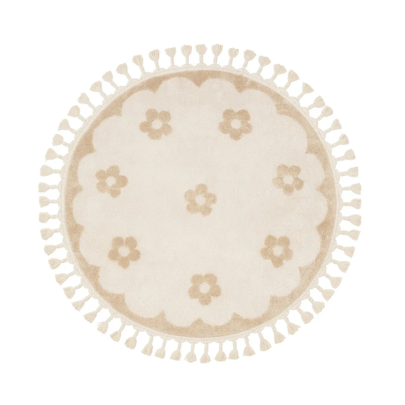 Waschbarer Kinderteppich Rund - Moos Flower Creme