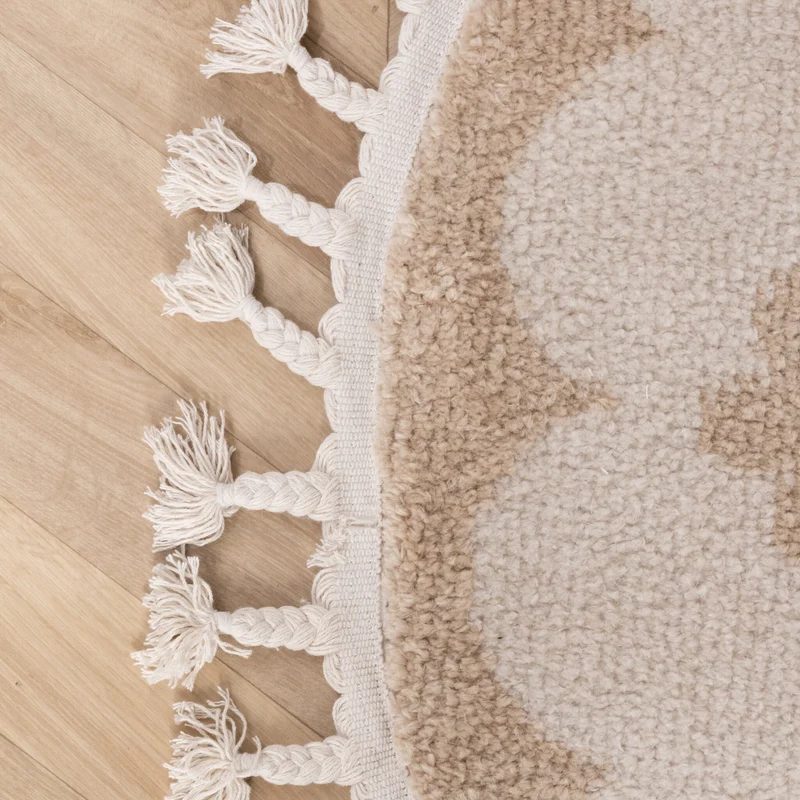 Waschbarer Kinderteppich Rund - Moos Flower Creme