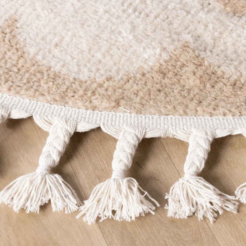 Waschbarer Kinderteppich Rund - Moos Flower Creme
