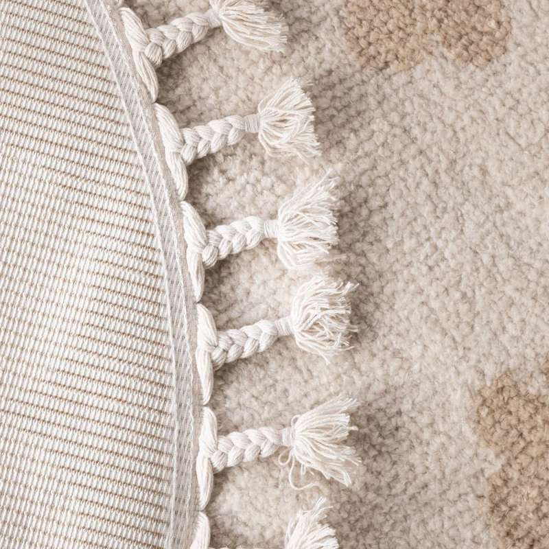 Waschbarer Kinderteppich Rund - Moos Flower Creme