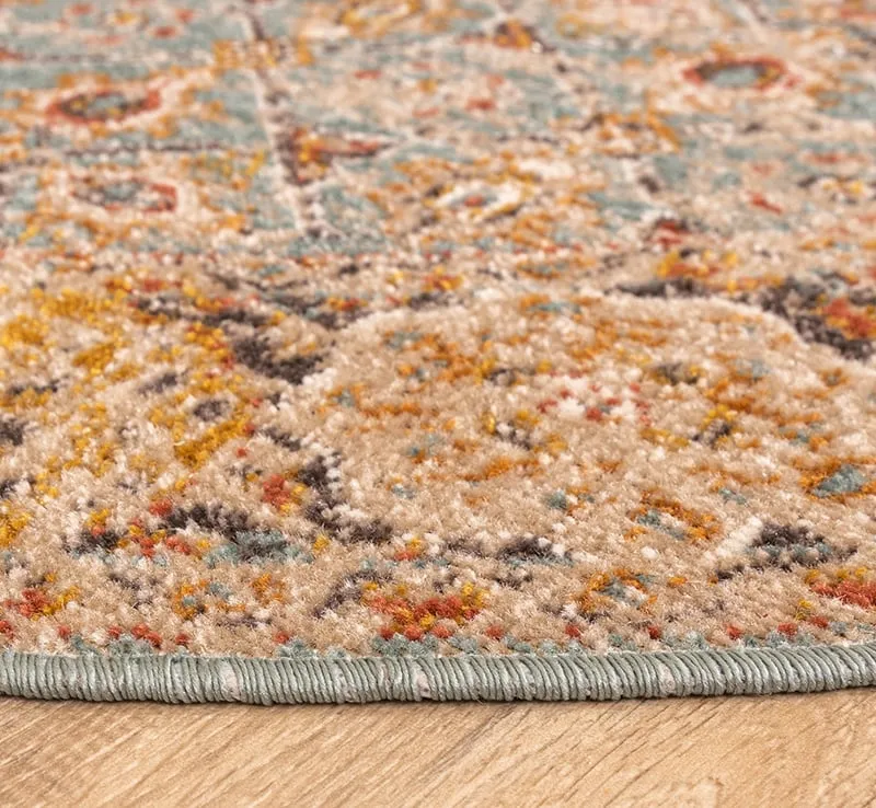 Teppich Vintage Rund - Thirza Oriental Hellblau Bunt