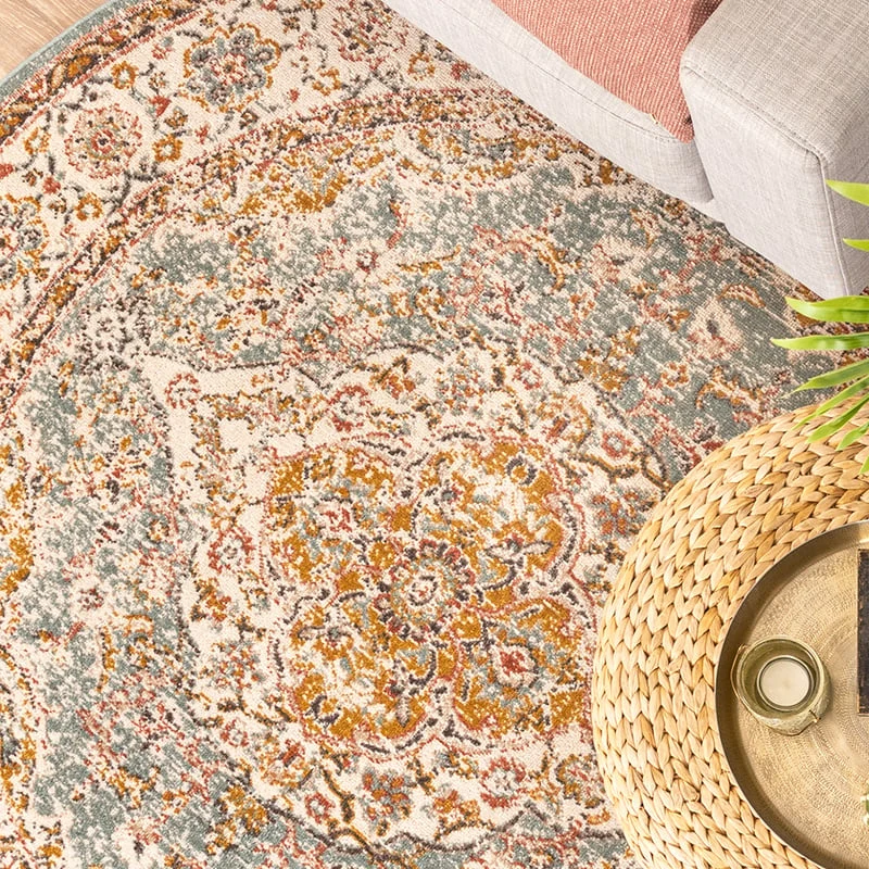 Teppich Vintage Rund - Thirza Medaillon Hellblau Bunt