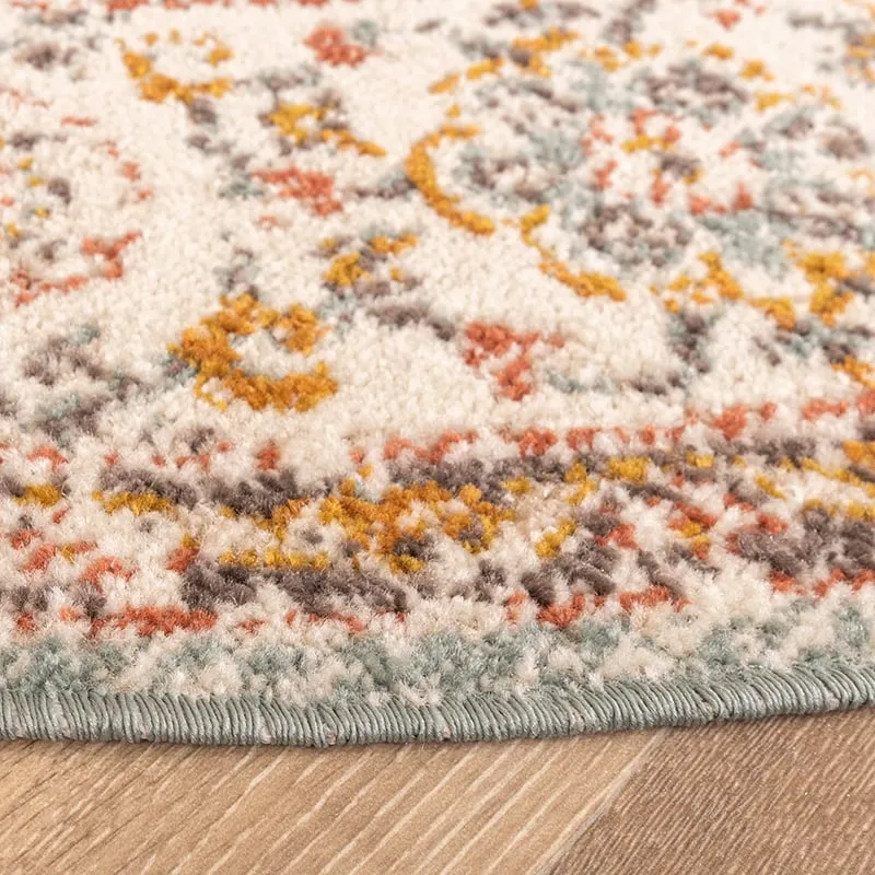 Teppich Vintage Rund - Thirza Medaillon Hellblau Bunt