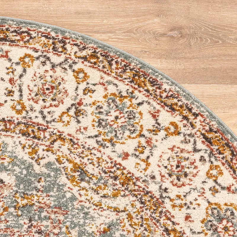 Teppich Vintage Rund - Thirza Medaillon Hellblau Bunt