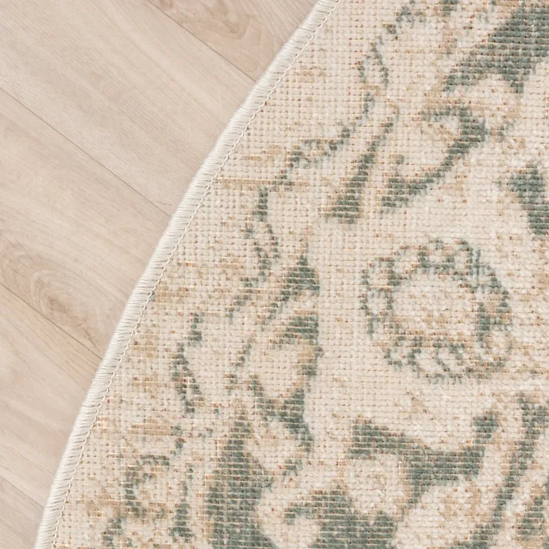 Teppich Vintage Rund - Spring Medaillon Creme Grün