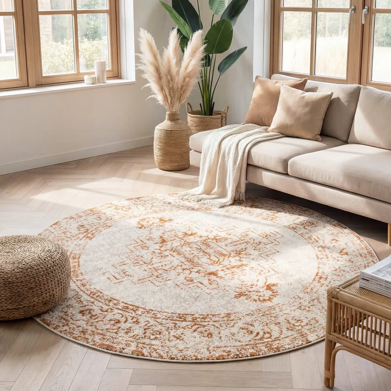 Teppich Vintage Rund - Spring Ethnic Creme Terra