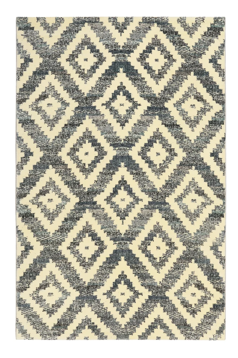 Teppich 160x230 Wohnzimmer Dunkelblau Creme Rautenmuster