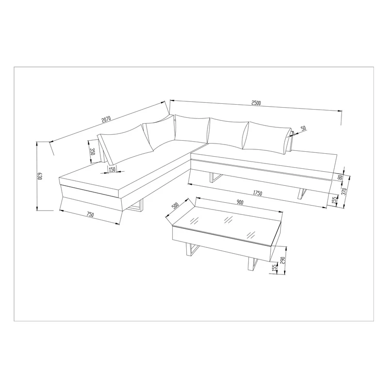 Gartenlounge "Villy" mit gemütlichen Sitzpolstern, Ecksofa und Gartentisch