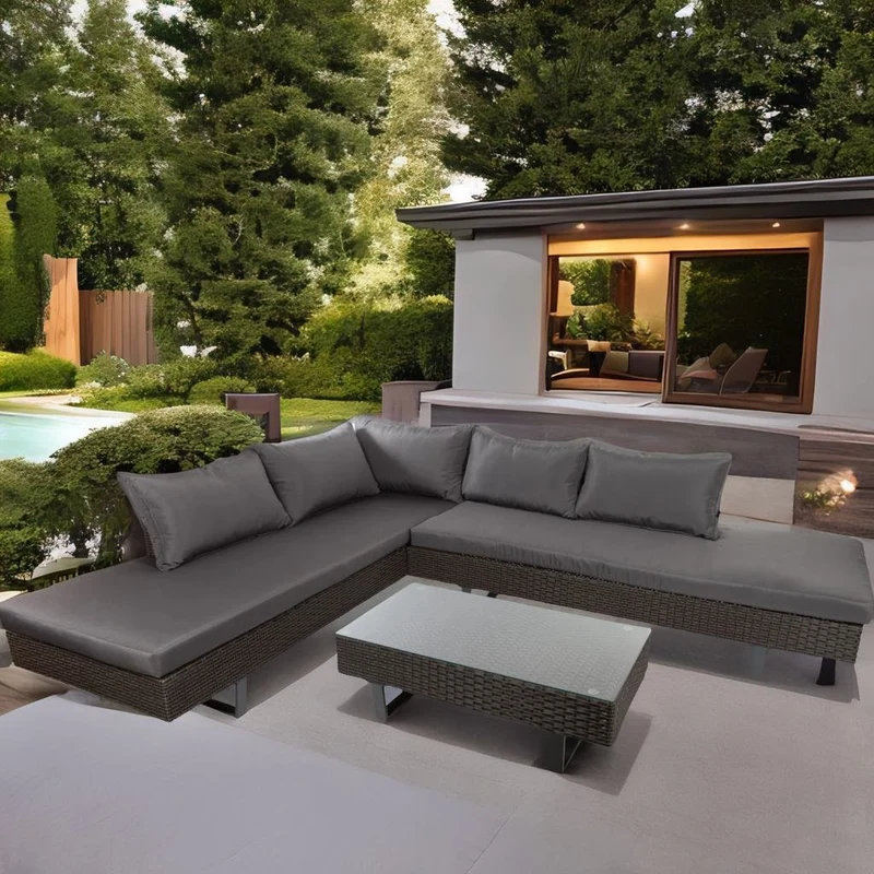 Gartenlounge "Villy" mit gemütlichen Sitzpolstern, Ecksofa und Gartentisch