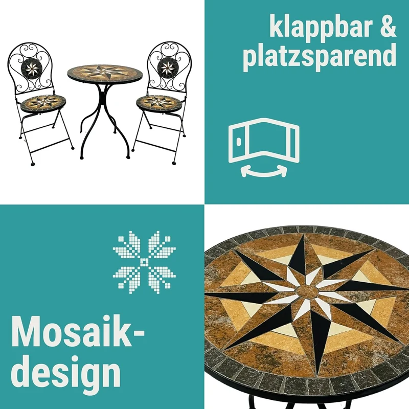 Mosaik-Bistroset "Casper" bestehend aus 2 Stühlen und 1 Tisch