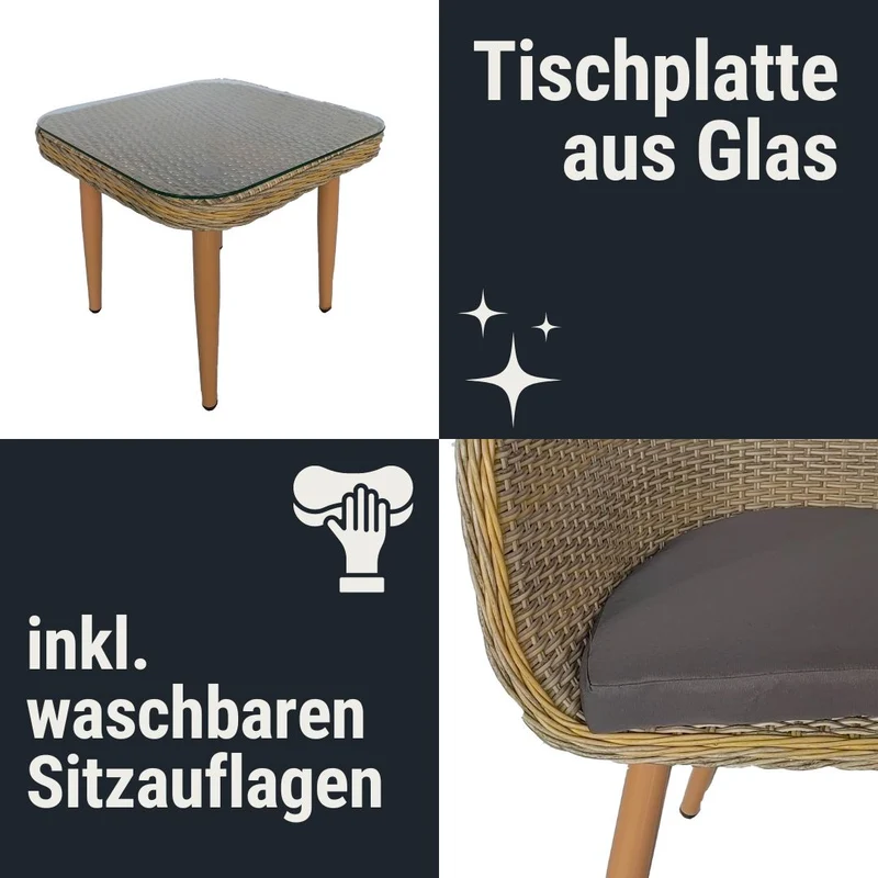 Balkon Sitzgruppe "Saskia" 2 Stühle, 1 Tisch und Sitzkissen