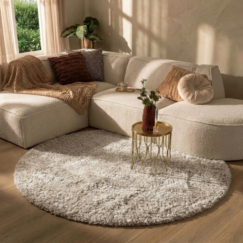 Shaggy Teppich Rund - Blaze Beige Grau