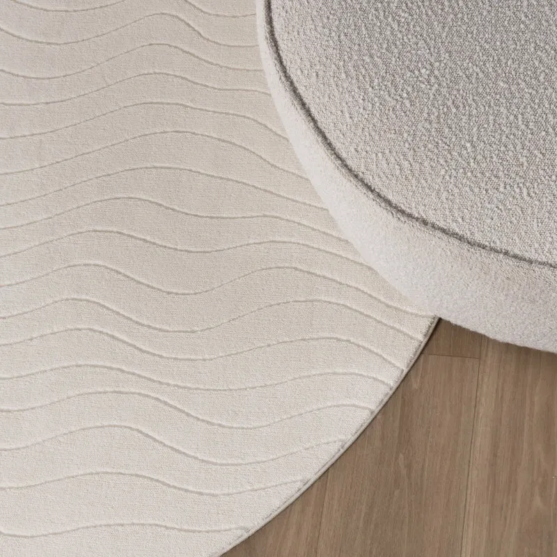 Runder Teppich Wohnzimmer - Charm Waves Weiß